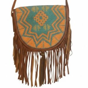 EARTHBOUND Turquoise & Orange Beaded Fringe Crossbody
